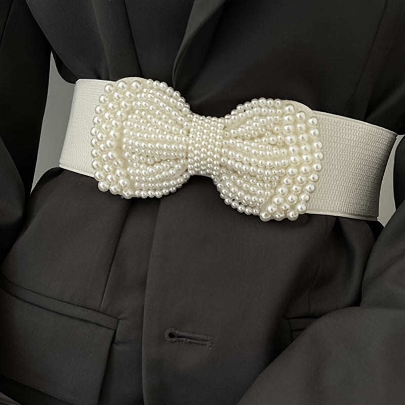 Faux Pearl Bowknot Wide Belts