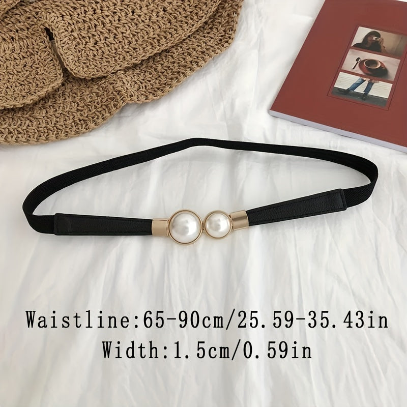 Faux Pearl Elastic Thin Belt