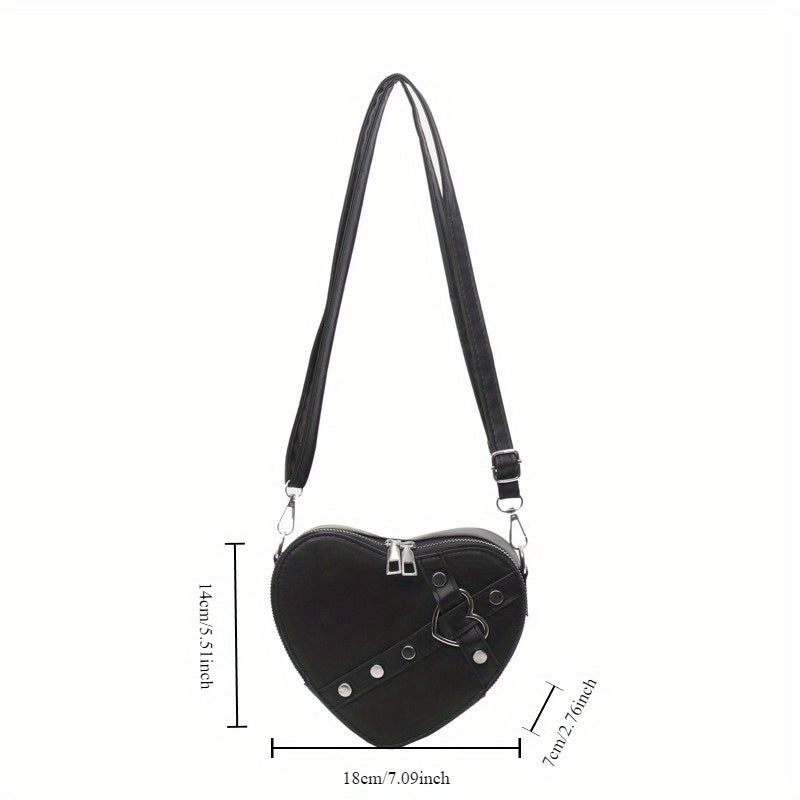 Chic Rivet Solid Color Crossbody Bag - Heart Design