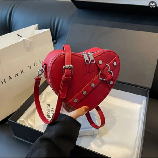 Chic Rivet Solid Color Crossbody Bag - Heart Design