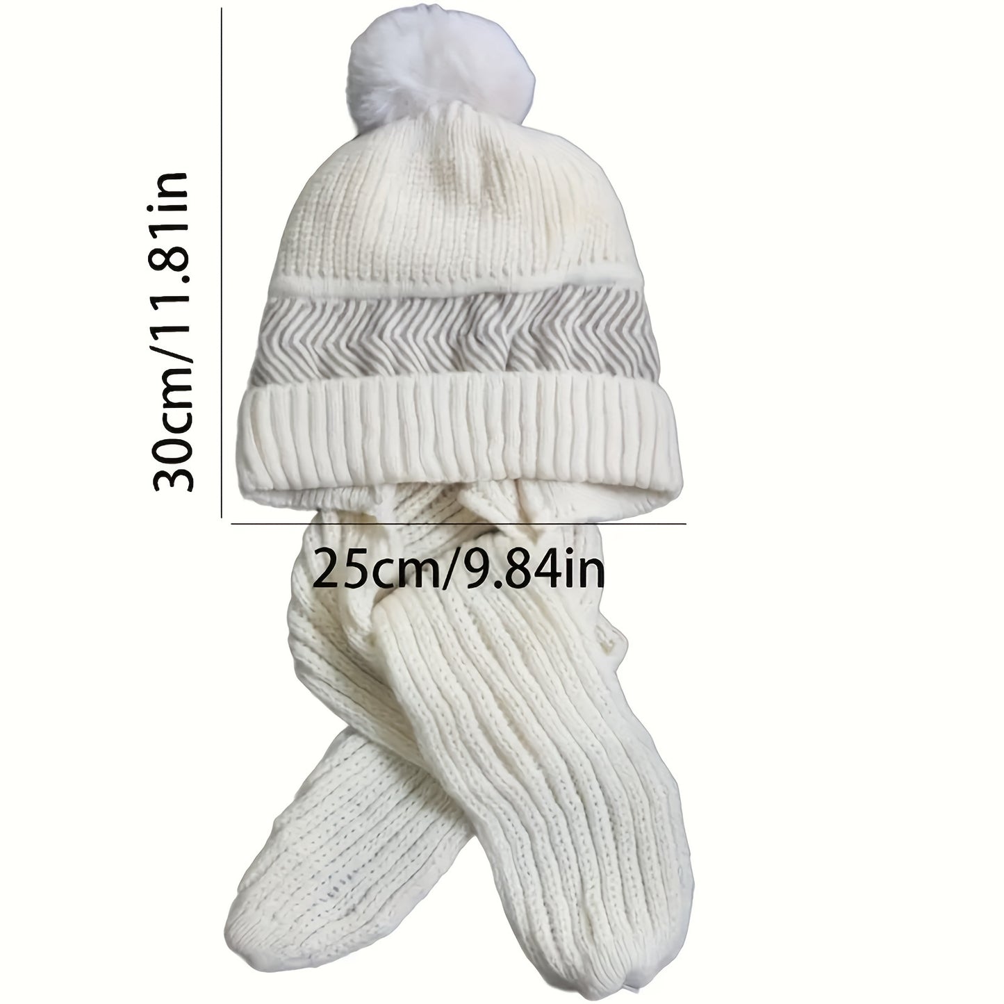 1pc Knit Fabric Polyester Beanie with Toggle Closure and Plush Pom-Pom, Stretch Lightweight Hooded Scarf Combo, Hand Wash Only Fall/Winter Hat for Women