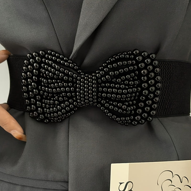 Faux Pearl Bowknot Wide Belts