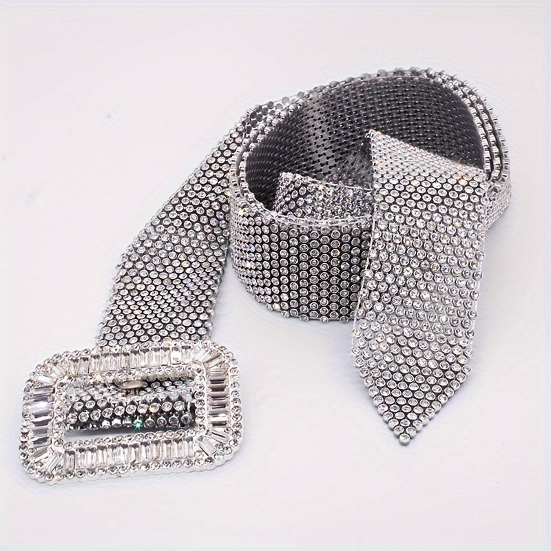 Women's Rhinestone Knit Belt, Fashionable And Versatile Waistband with Rhinestone Inlay