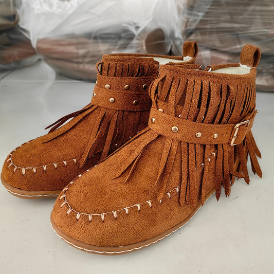 1pr Vintage Western Cowboy Tassel Ankle Booties