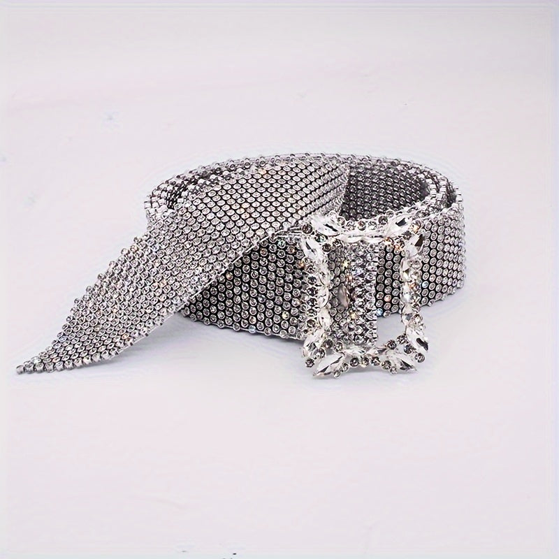 Women's Rhinestone Knit Belt, Fashionable And Versatile Waistband with Rhinestone Inlay