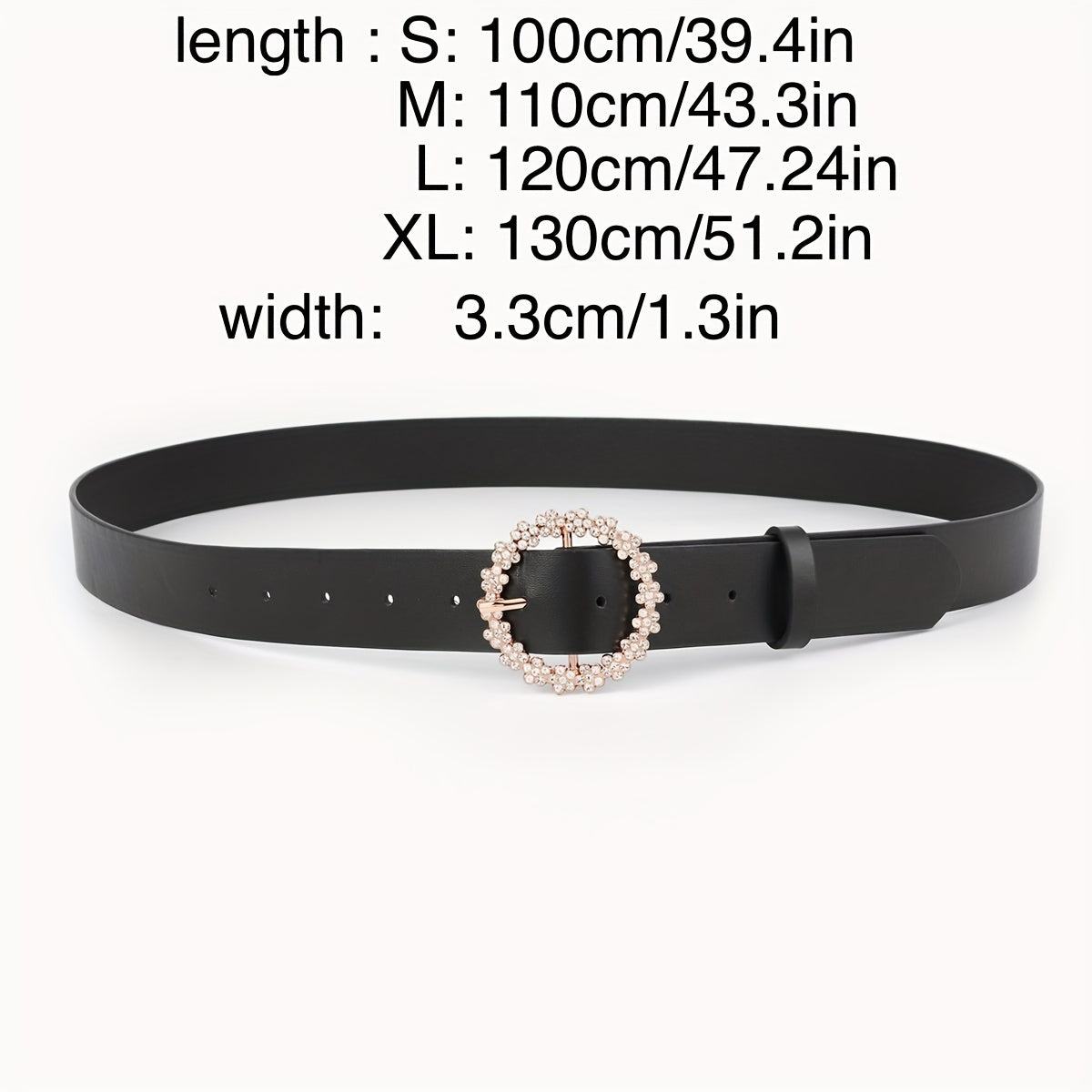 Chic Black PU Leather Belt with Rhinestone Buckle