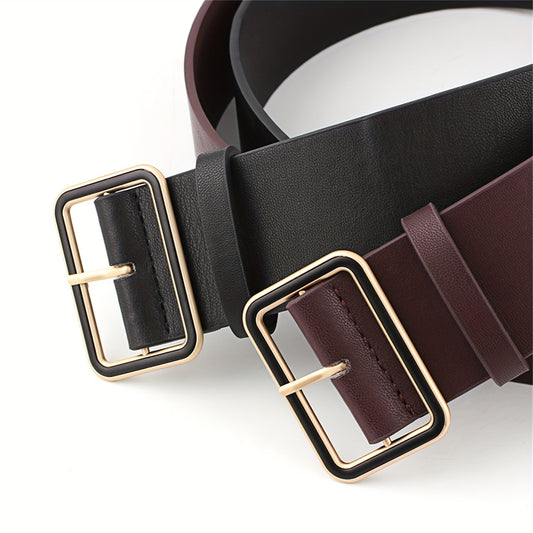 Vintage-Style Square Buckle Wide Strap Waist Accessory