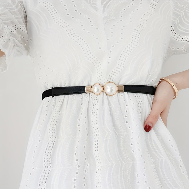 Faux Pearl Elastic Thin Belt