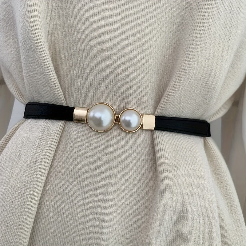 Faux Pearl Elastic Thin Belt