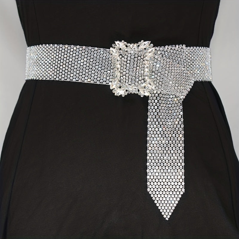 Women's Rhinestone Knit Belt, Fashionable And Versatile Waistband with Rhinestone Inlay