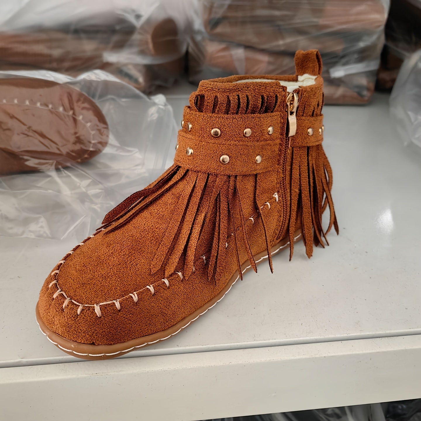 1pr Vintage Western Cowboy Tassel Ankle Booties