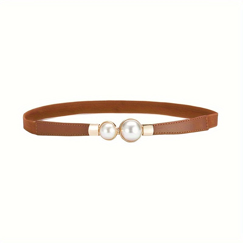 Faux Pearl Elastic Thin Belt