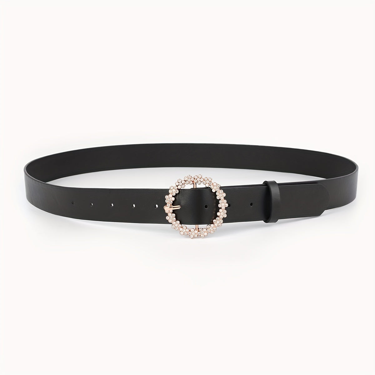 Chic Black PU Leather Belt with Rhinestone Buckle