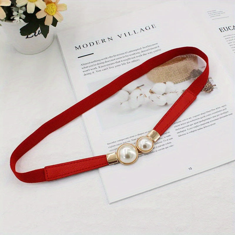 Faux Pearl Elastic Thin Belt