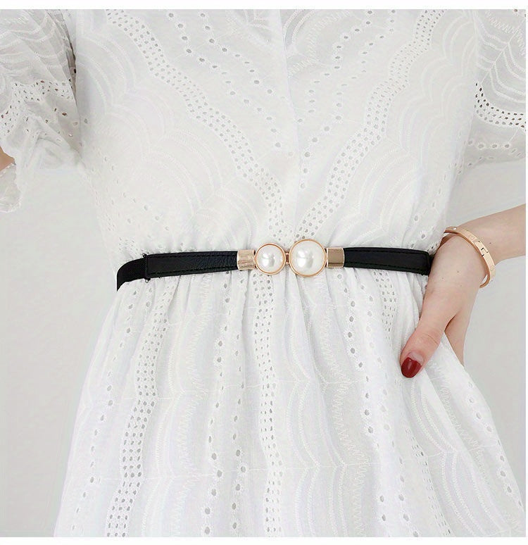 Faux Pearl Elastic Thin Belt