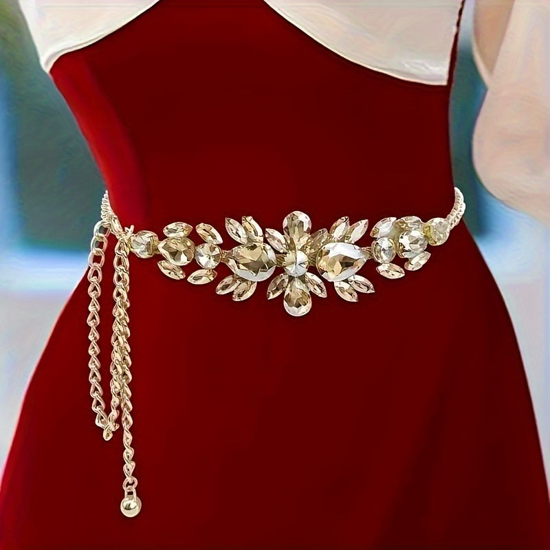 Elegant Adjustable Rhinestone Chain Belt