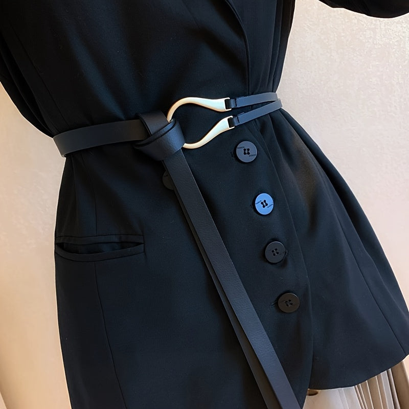 Pu Leather Women Belt Metal Buckle Waist Strap Lady Dress Coat Sweater Decorative Knotted Waistband