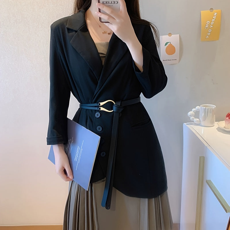 Pu Leather Women Belt Metal Buckle Waist Strap Lady Dress Coat Sweater Decorative Knotted Waistband