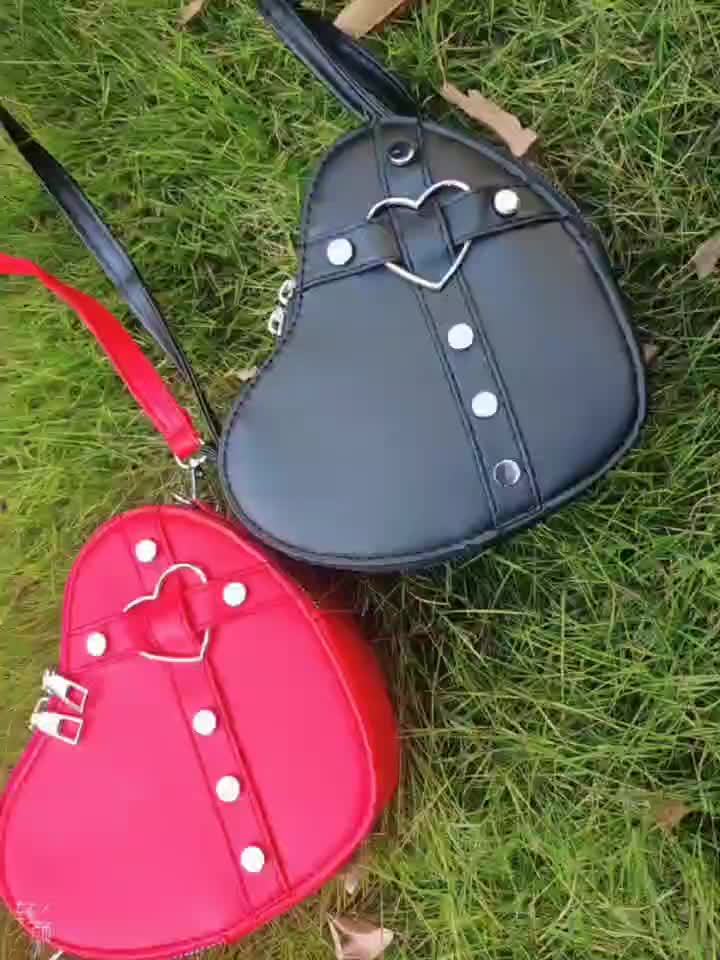 Chic Rivet Solid Color Crossbody Bag - Heart Design