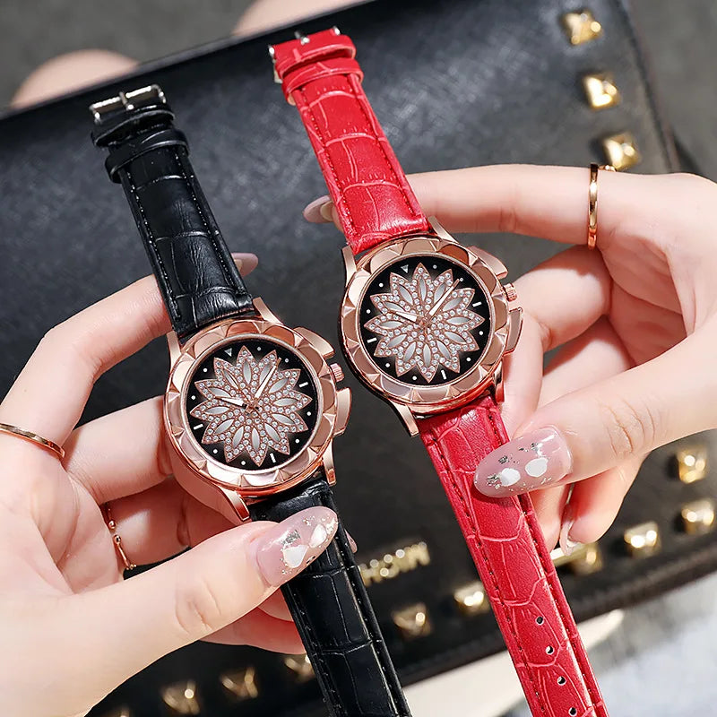 Women Starry Sky Watch Luxury Rose Gold Diamond Watches Ladies Casual Leather Band Quartz Wristwatch Female Clock zegarek damski