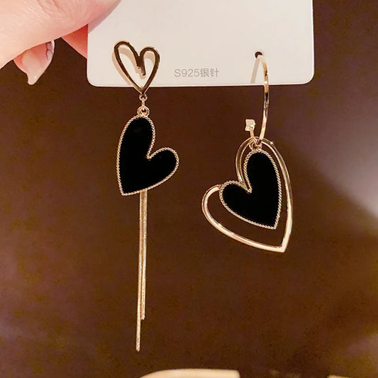 Black Heart Dangle Earrings