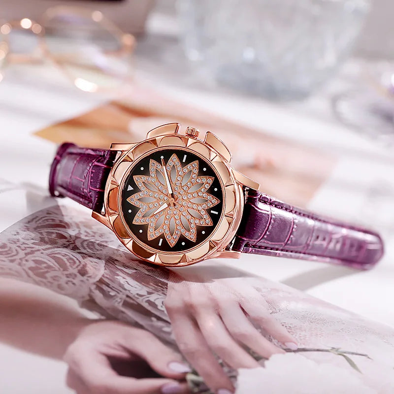 Women Starry Sky Watch Luxury Rose Gold Diamond Watches Ladies Casual Leather Band Quartz Wristwatch Female Clock zegarek damski