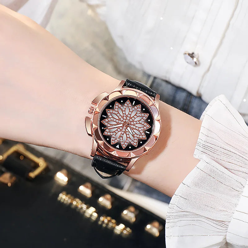 Women Starry Sky Watch Luxury Rose Gold Diamond Watches Ladies Casual Leather Band Quartz Wristwatch Female Clock zegarek damski