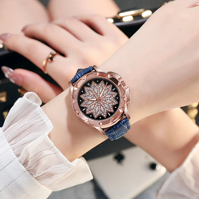 Women Starry Sky Watch Luxury Rose Gold Diamond Watches Ladies Casual Leather Band Quartz Wristwatch Female Clock zegarek damski