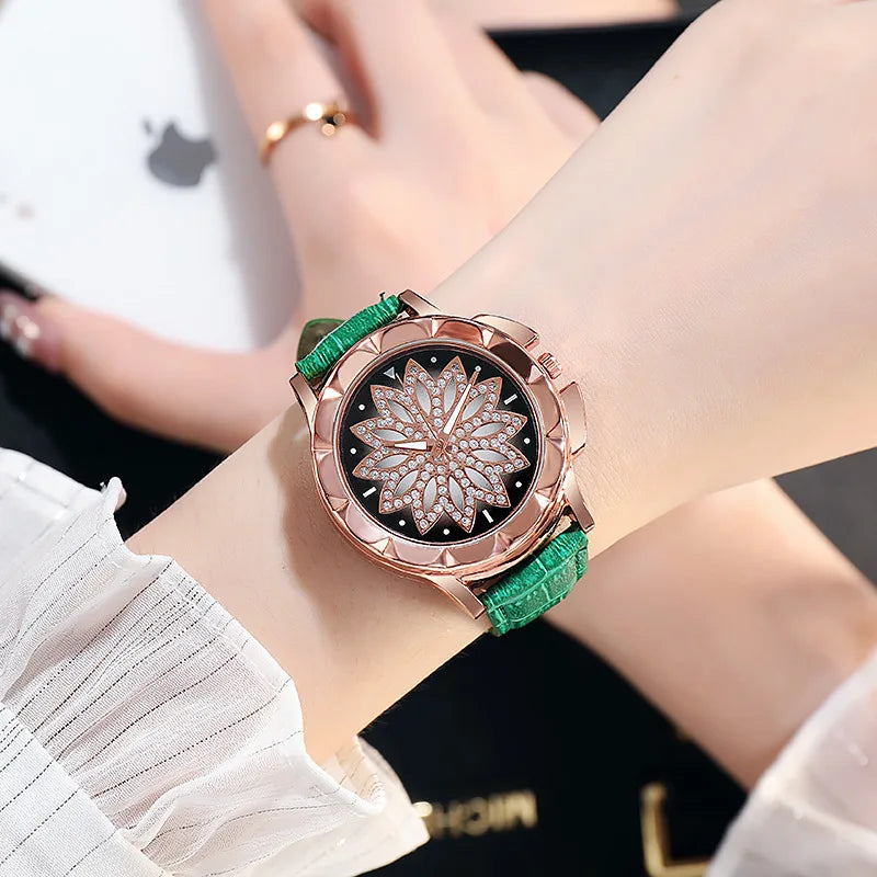 Women Starry Sky Watch Luxury Rose Gold Diamond Watches Ladies Casual Leather Band Quartz Wristwatch Female Clock zegarek damski