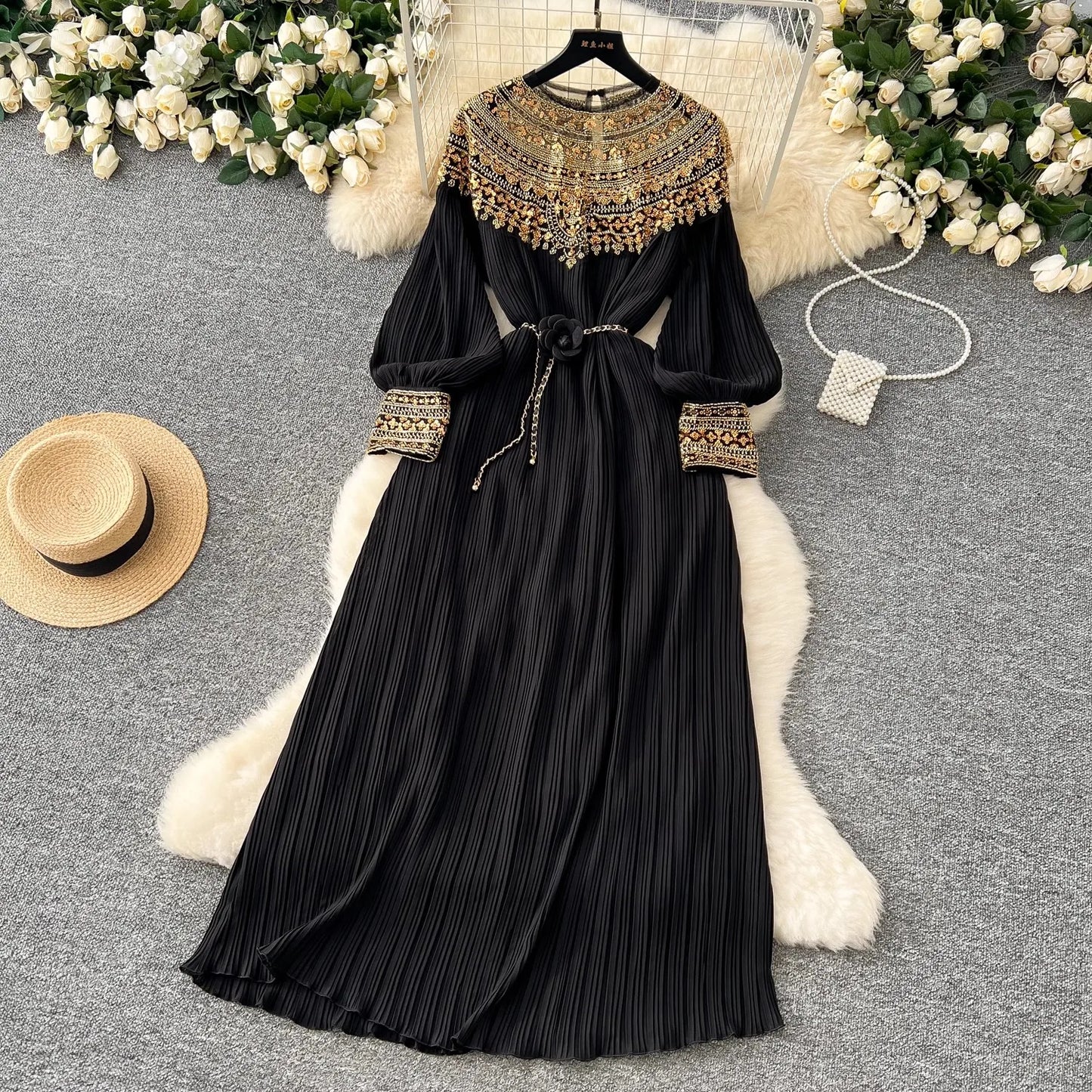 Luxury  Sequined Embroidery Beading Cape Splice Chiffon Formal Occasion Dresses