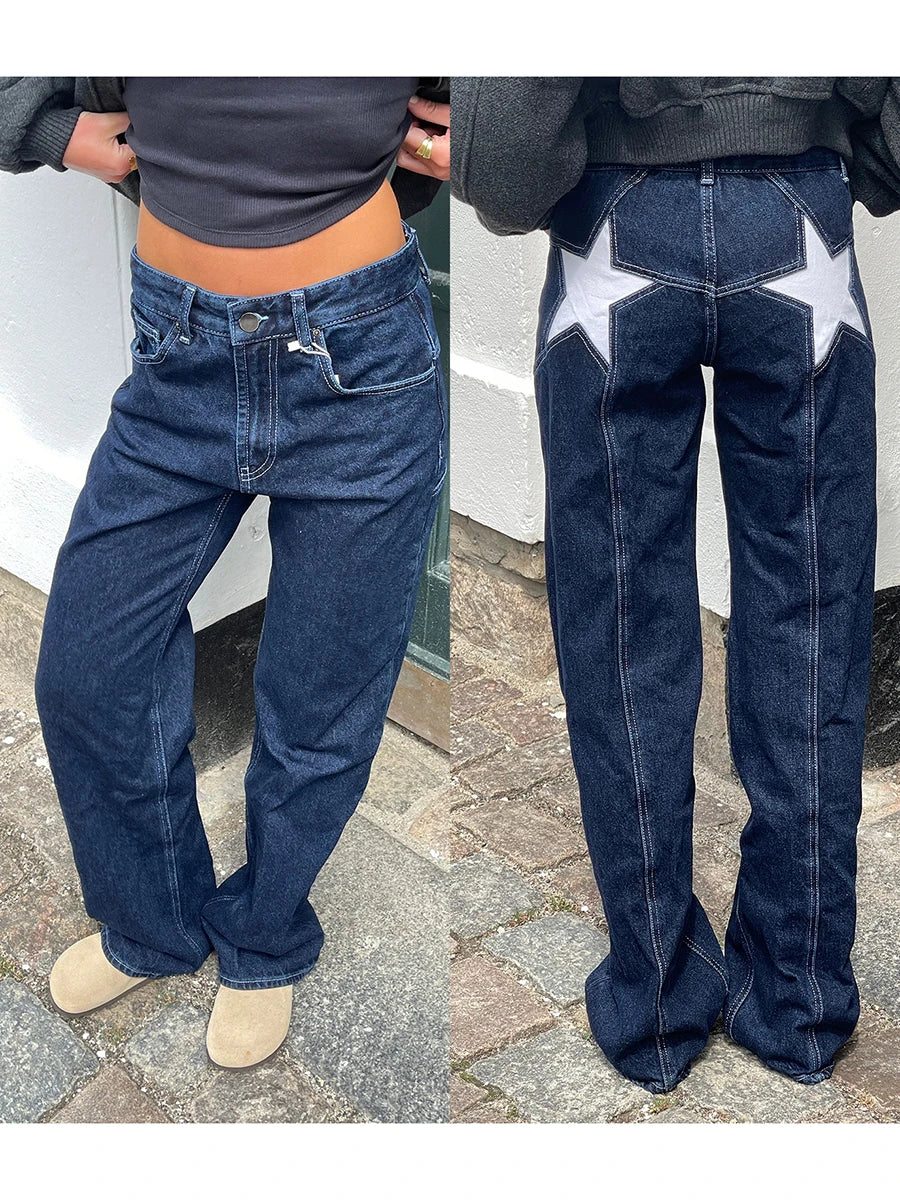 Vintage Jeans Aesthetic Star Pattern Print