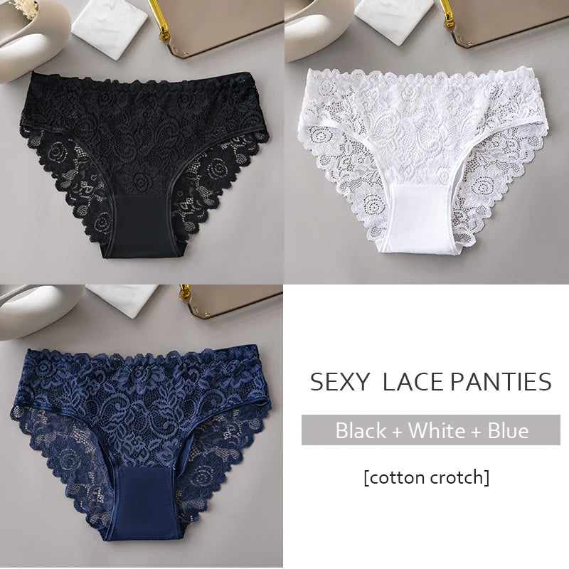 3PCS Luxury Floral Embroidery Lace Panties