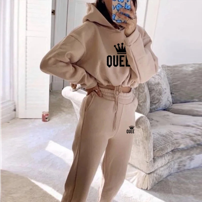 Women Hooded Tracksuit Sports 2 Pieces