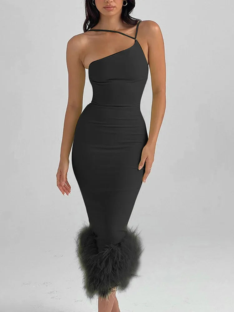 Elegant Feathers Midi Dress