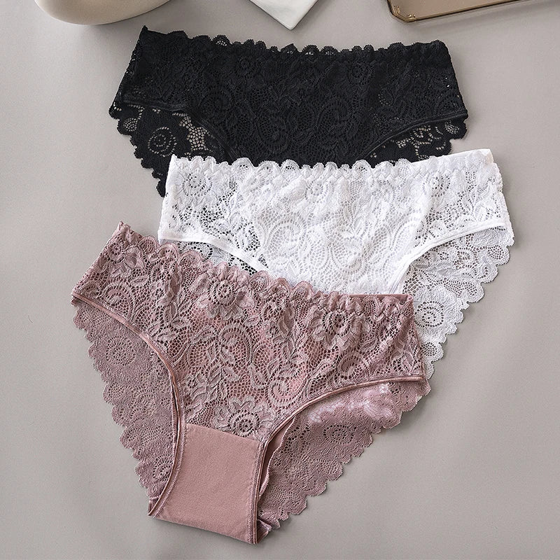 3PCS Luxury Floral Embroidery Lace Panties