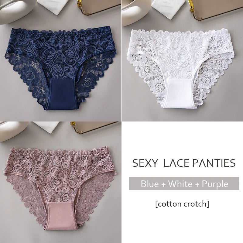 3PCS Luxury Floral Embroidery Lace Panties