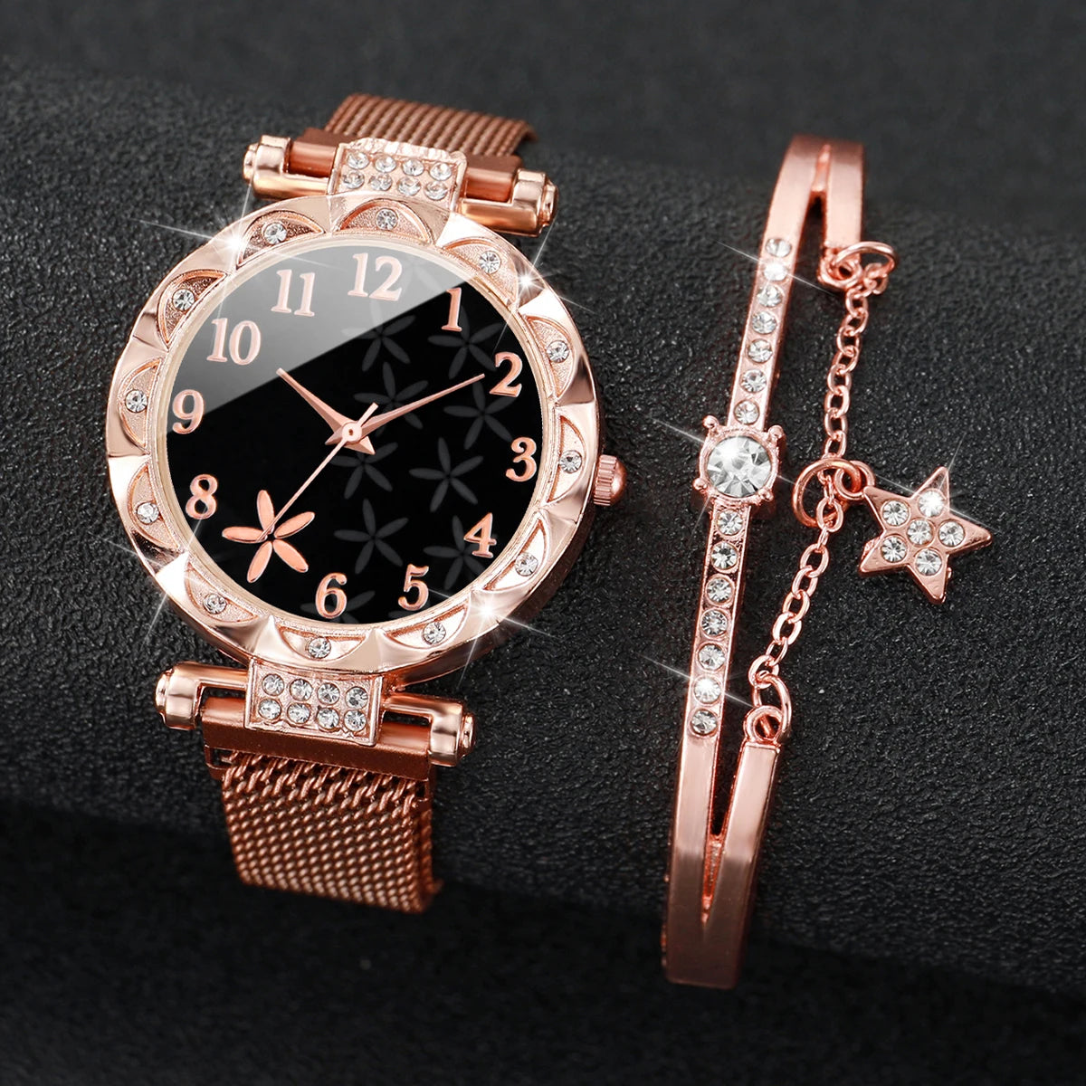 2PCS/Set Fashion Flower Dial Women's Watch