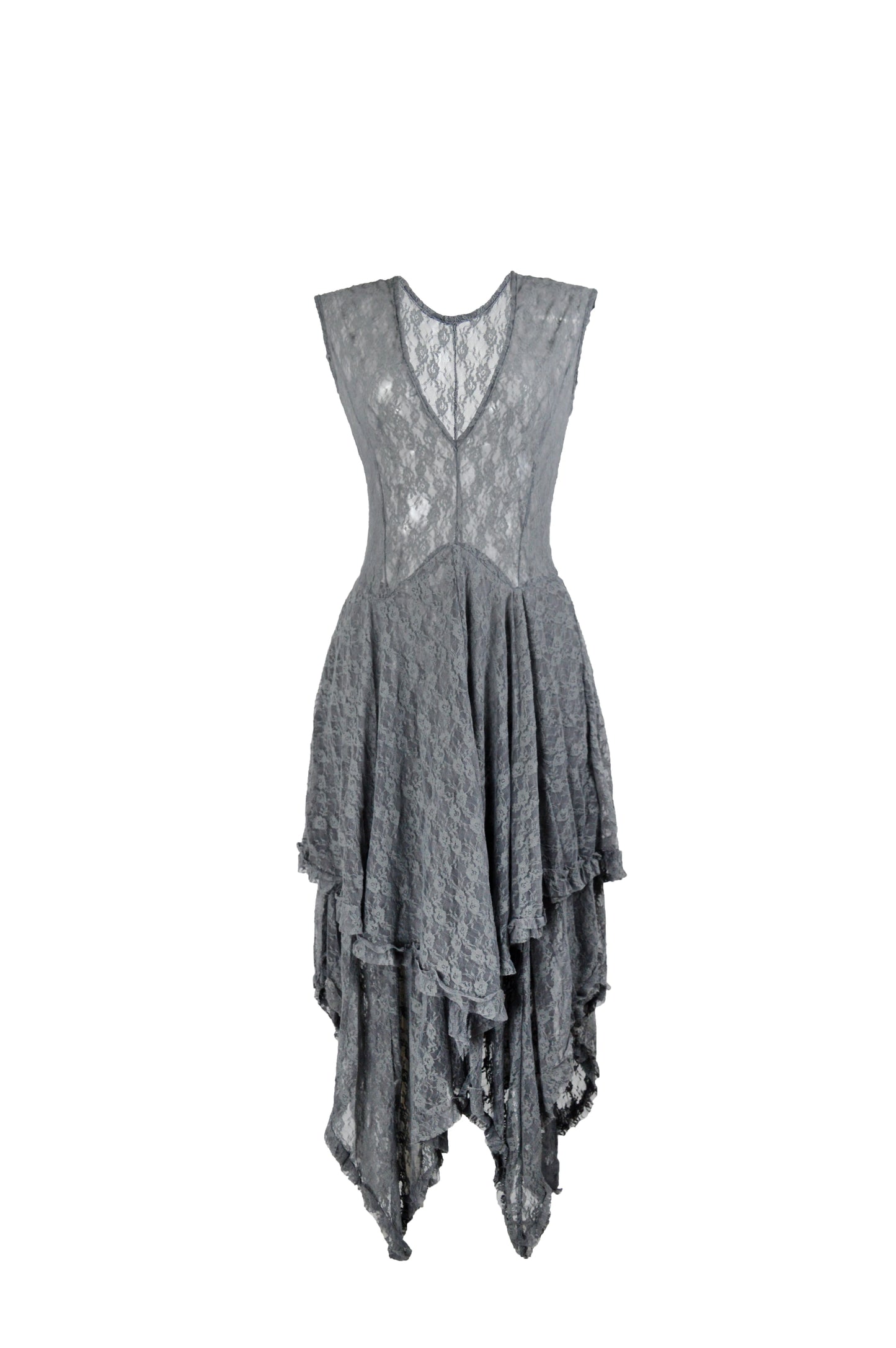 Spring/Summer New Irregular Lace Sleeveless Round Neck Solid Color Dress