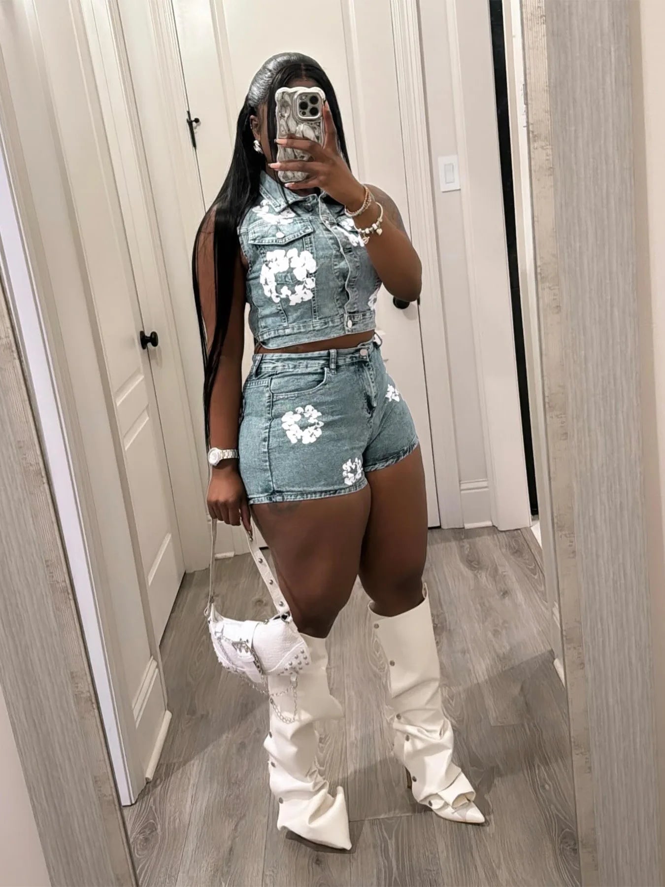 Jeans Club Matching Top+Shorts