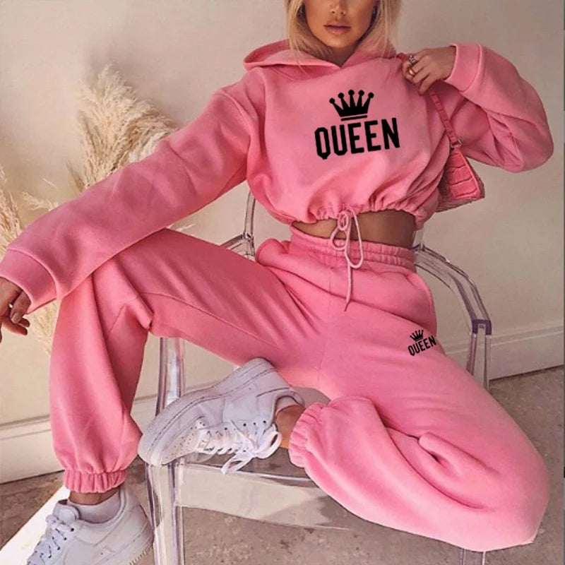 Women Hooded Tracksuit Sports 2 Pieces