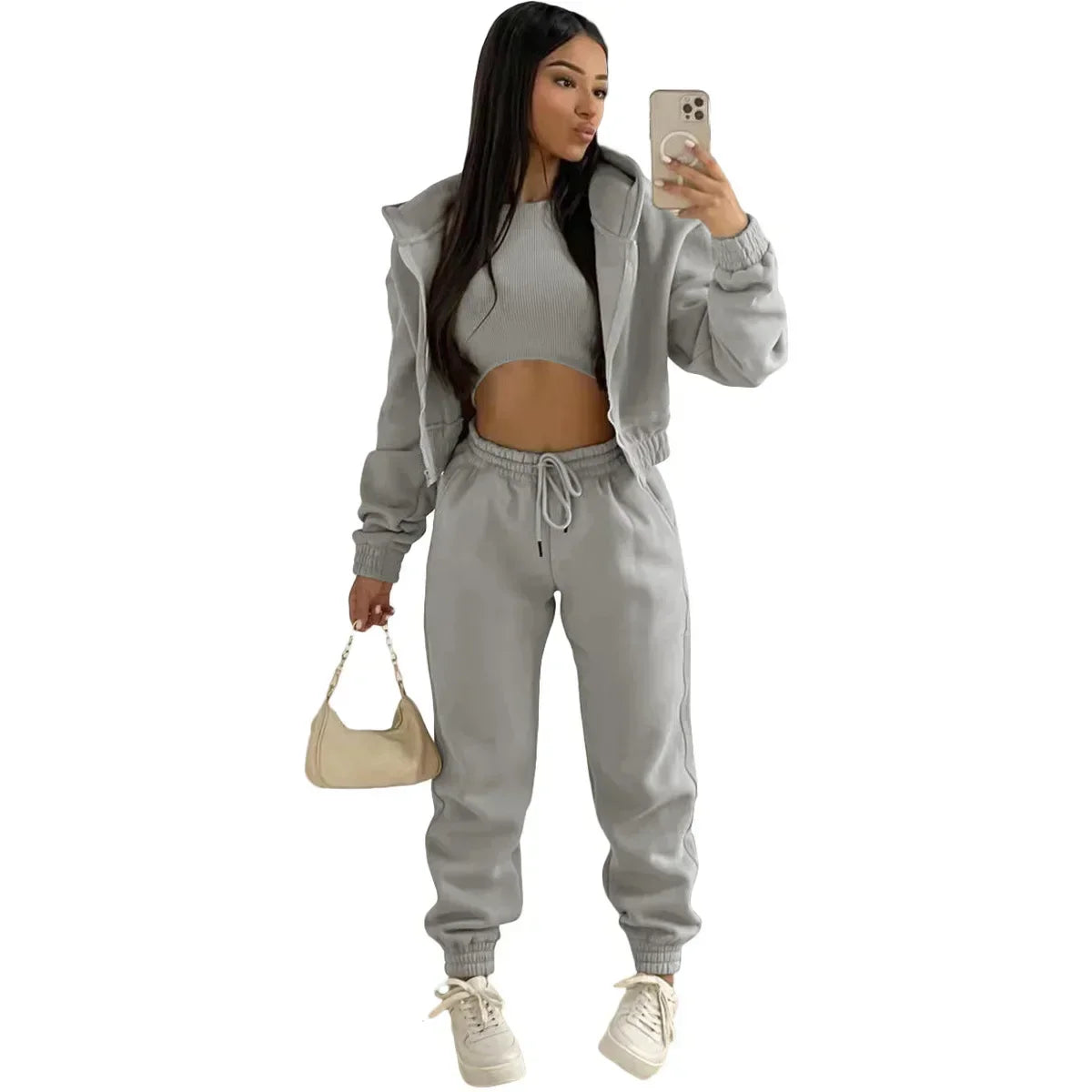 Hooded Sweater &Sleeveless Tank Top & Sports Sweatpants Pants