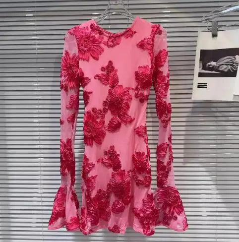 Women Dress Flare Sleeve Printing Embroidery Vintage Dresses