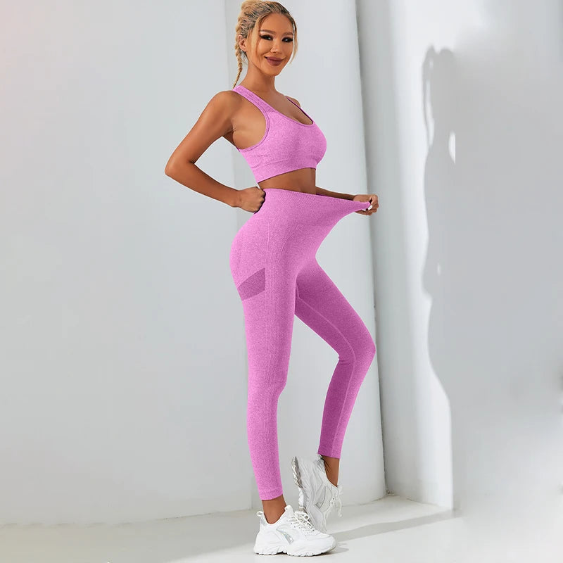 2 Pcs Yoga Set Breathable Sports Bra High Waist Tight Pants