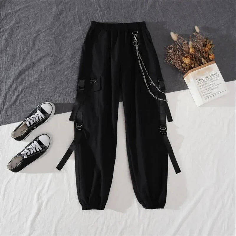 Cargo Pants Handsome Cool Two-piece Suit Chain Long Sleeve+Ribbon Pants