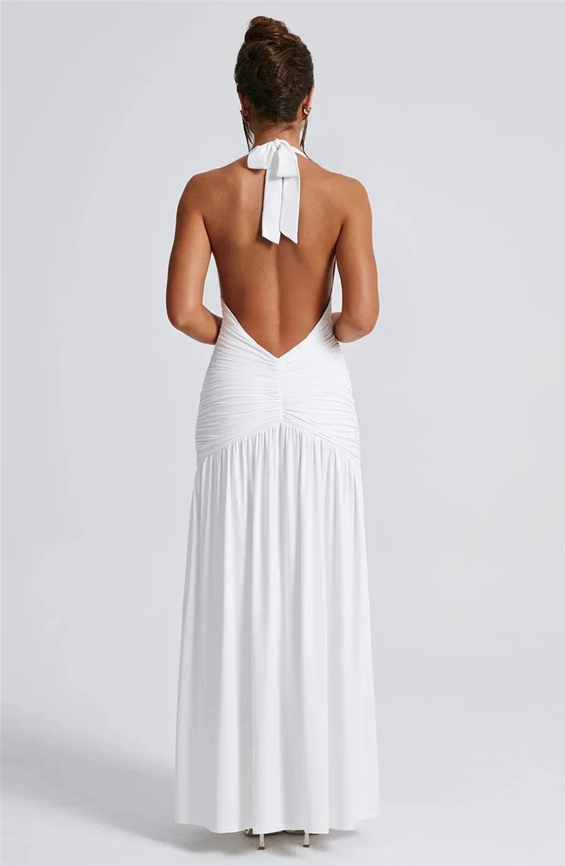 Halter Deep V Neck Backless Maxi Dress