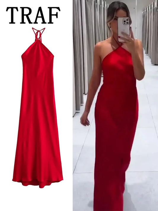 Long Dresses for Women Backless Satin Dress Woman Off Shoulder Sexy Midi Dresses Elegant