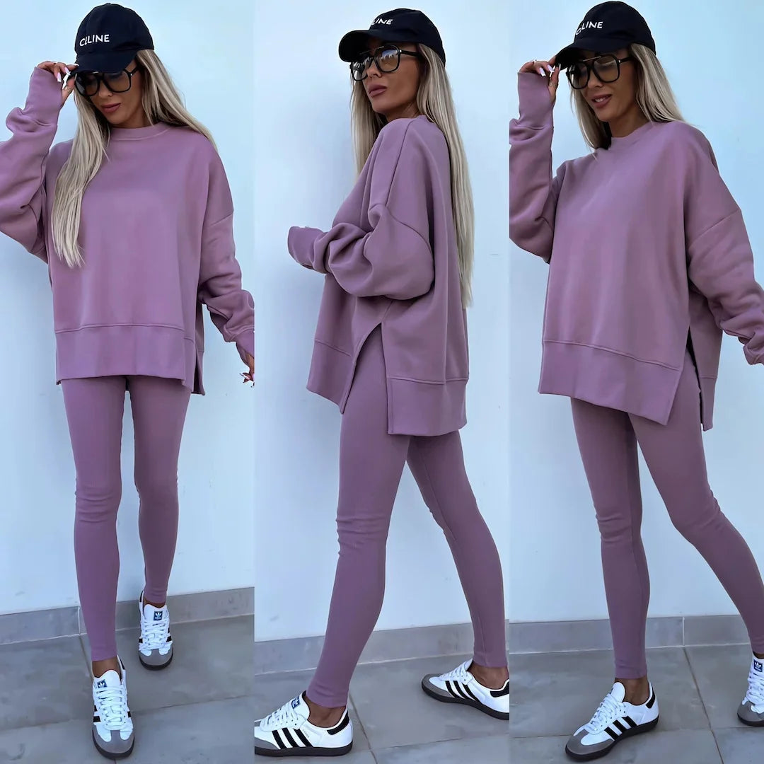 Shirt  casual loose-fitting sweater tight pants 2 piece