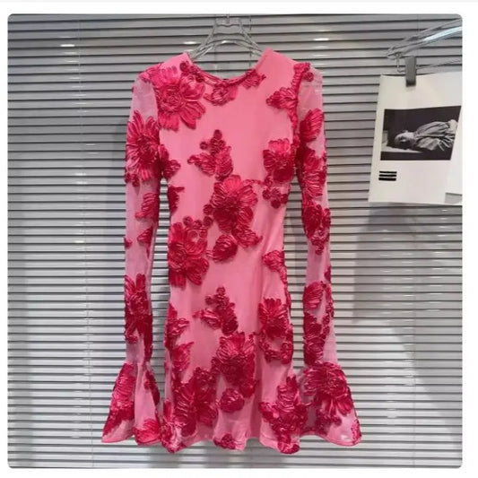 Women Dress Flare Sleeve Printing Embroidery Vintage Dresses