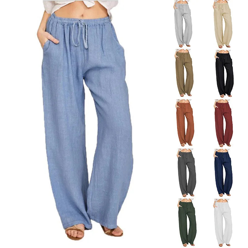 New Casual Women's Wear in Europe,  Large Loose Cotton Hemp Casual Pants