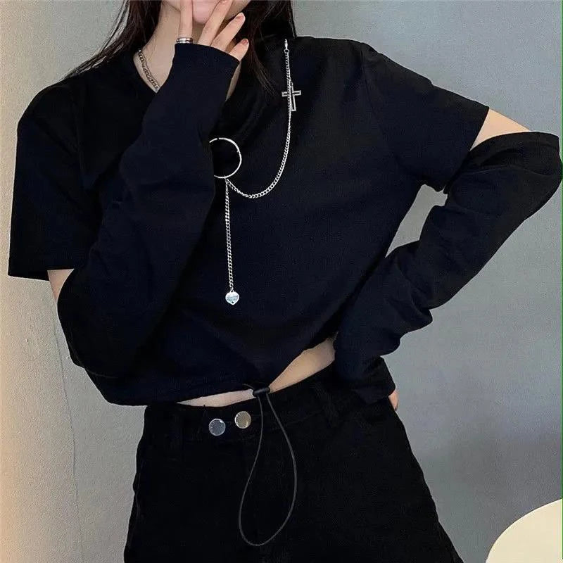 Cargo Pants Handsome Cool Two-piece Suit Chain Long Sleeve+Ribbon Pants